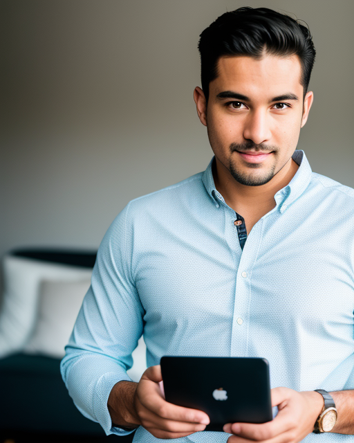 man from Dreamstarters Publishing holding an iPad