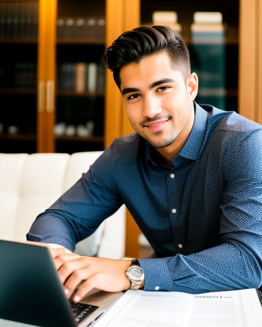 man from Dreamstarters Publishing with a laptop and a bookcase background