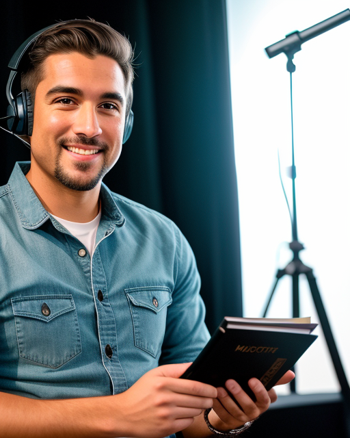 man from Dreamstarters Publishing wearing headphones and holding book