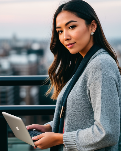 woman from Dreamstarters Publishing holding a laptop