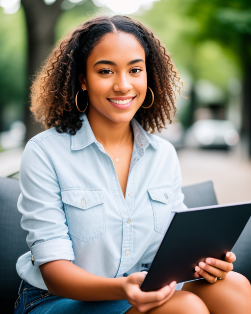 woman from Dreamstarters Publishing holding a tablet PC