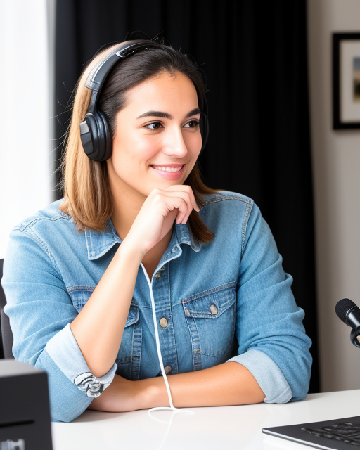 woman from Dreamstarters Publishing with a headphone and mic